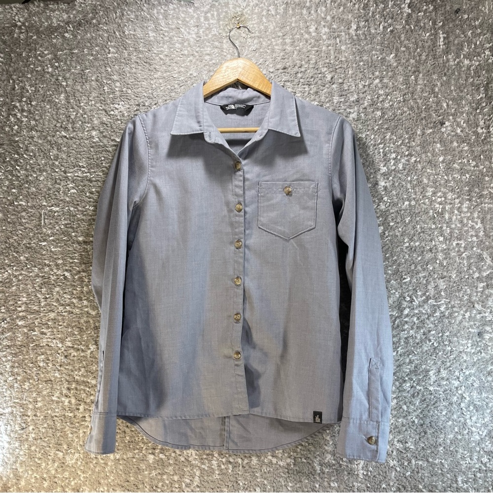 The North Face Women Button Down Shirt Small Gray Long Sleeve Pocket Workwear